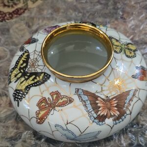 Butterfly Patterned Vase with Gold Rim